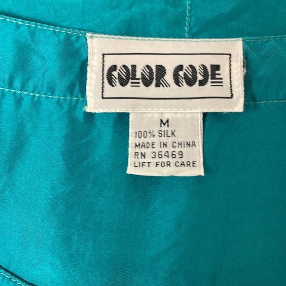 Color Code Teal Silk Blouse M - Picture 4 of 8